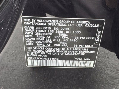 2022 Volkswagen Atlas 3.6L V6 SE w/Technology