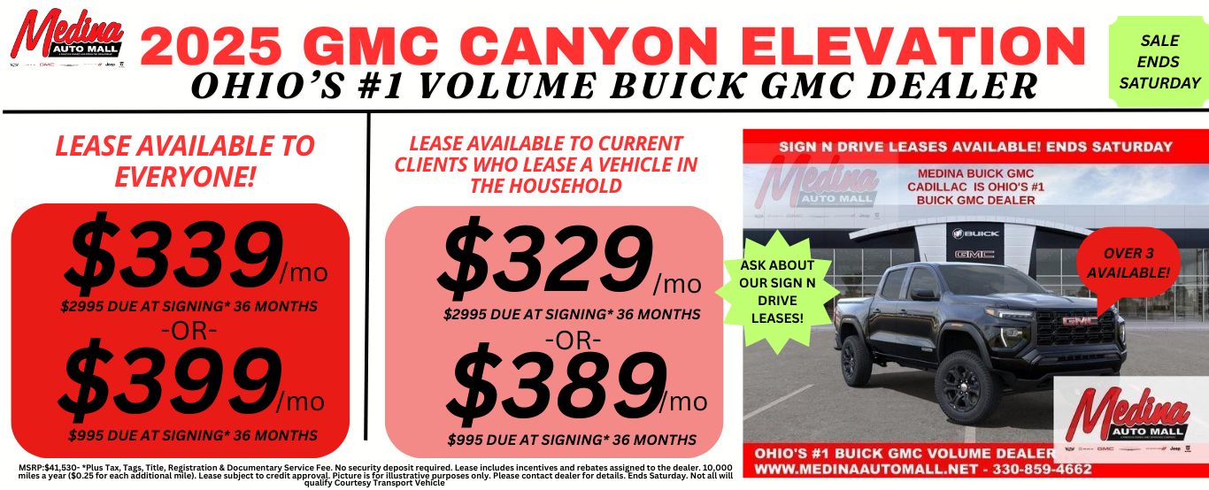 GMC CANYON LEASE DEALS NEAR AKRON, CLEVELAND AND MEDINA OHIO