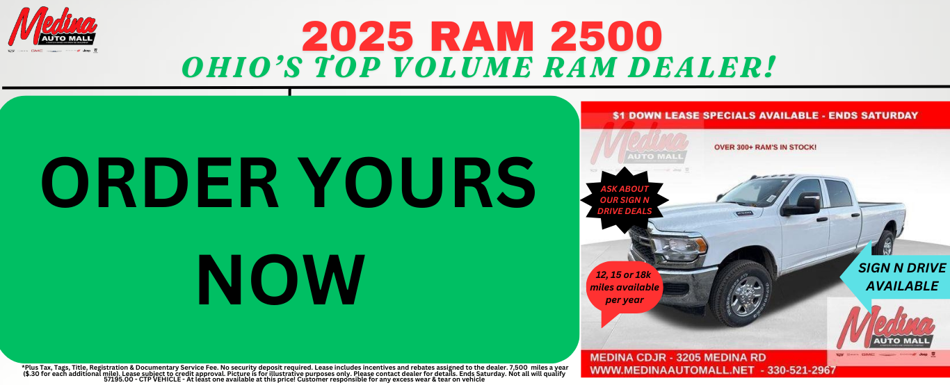 RAM 2500 LEASE SPECIALS! NEAR AKRON, CLEVELAND AND MEDINA OHIO
