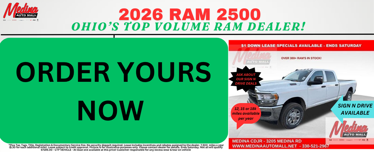 RAM 2500 LEASE SPECIALS! NEAR AKRON, CLEVELAND AND MEDINA OHIO