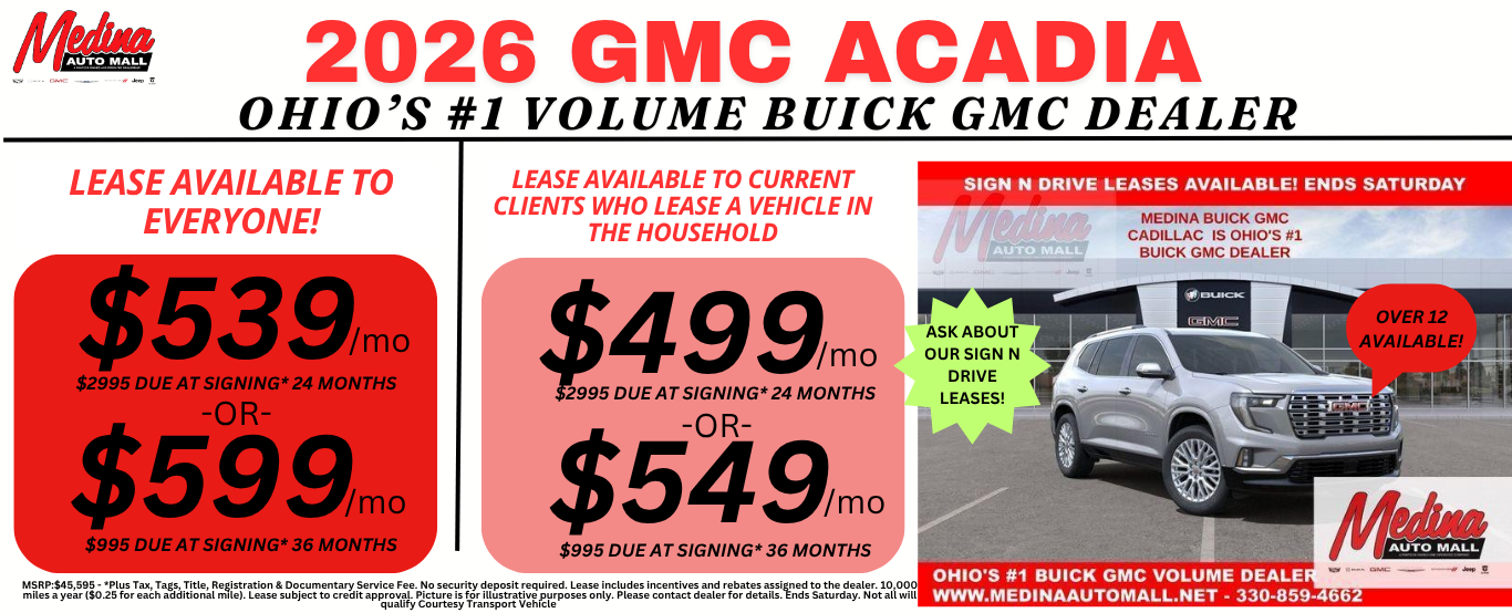 GMC ACADIA LEASE DEALS NEAR AKRON, CLEVELAND AND MEDINA OHIO