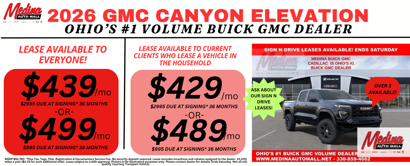 GMC CANYON LEASE DEALS NEAR AKRON, CLEVELAND AND MEDINA OHIO