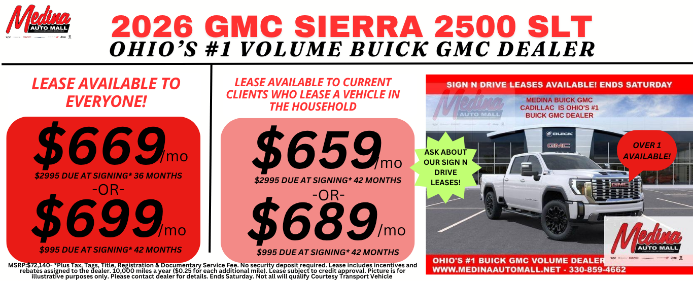 GMC SIERRA 2500 LEASE DEALS NEAR AKRON, CLEVELAND AND MEDINA OHIO