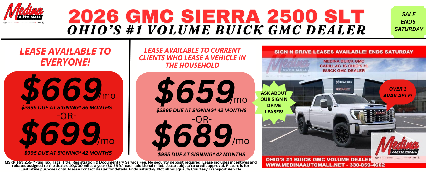 GMC SIERRA 2500 LEASE DEALS NEAR AKRON, CLEVELAND AND MEDINA OHIO