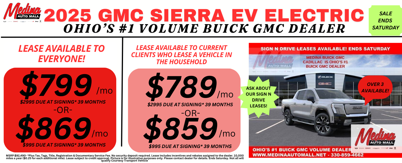GMC SIERRA EV LEASE DEALS NEAR AKRON, CLEVELAND AND MEDINA OHIO