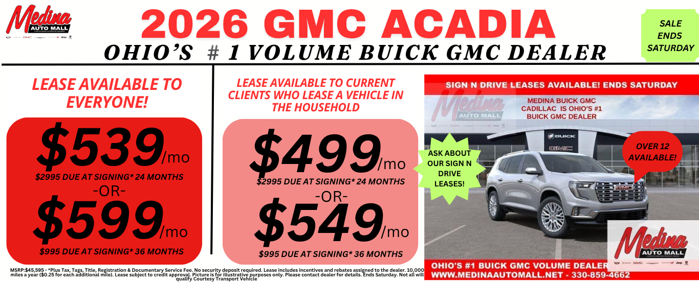 GMC ACADIA LEASE DEALS NEAR AKRON, CLEVELAND AND MEDINA OHIO