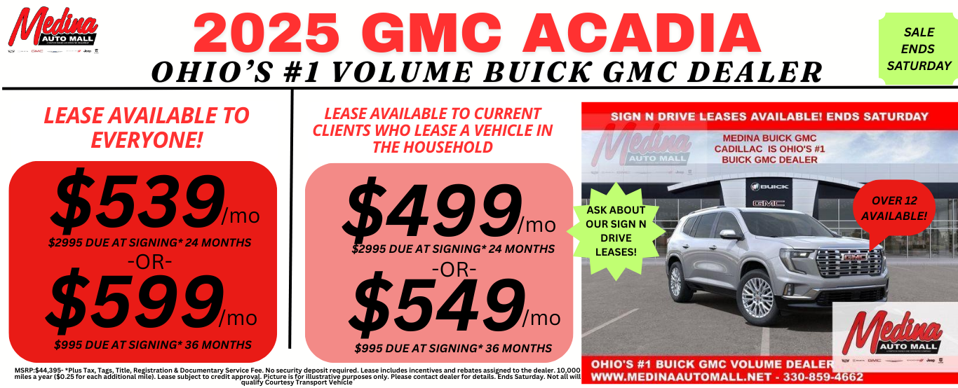 GMC ACADIA LEASE DEALS NEAR AKRON, CLEVELAND AND MEDINA OHIO