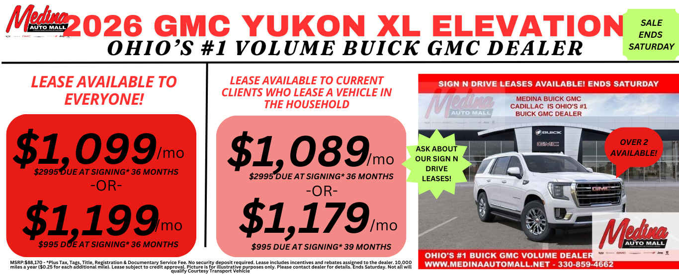 GMC YUKON XL LEASE DEALS NEAR AKRON, CLEVELAND AND MEDINA OHIO