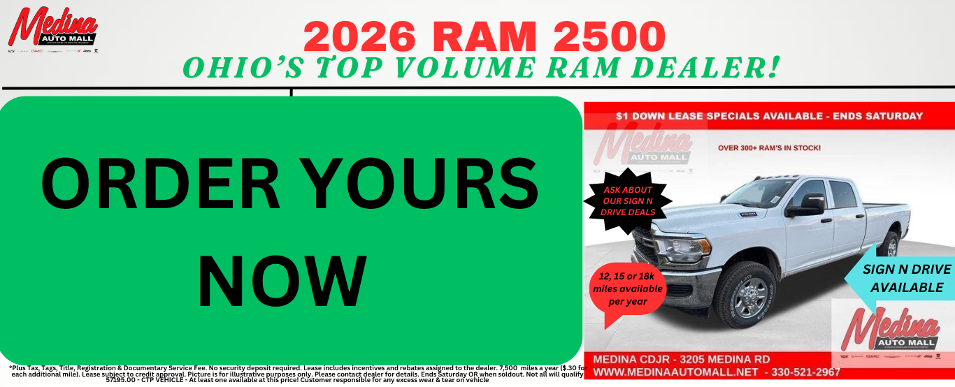 RAM 2500 LEASE SPECIALS! NEAR AKRON, CLEVELAND AND MEDINA OHIO